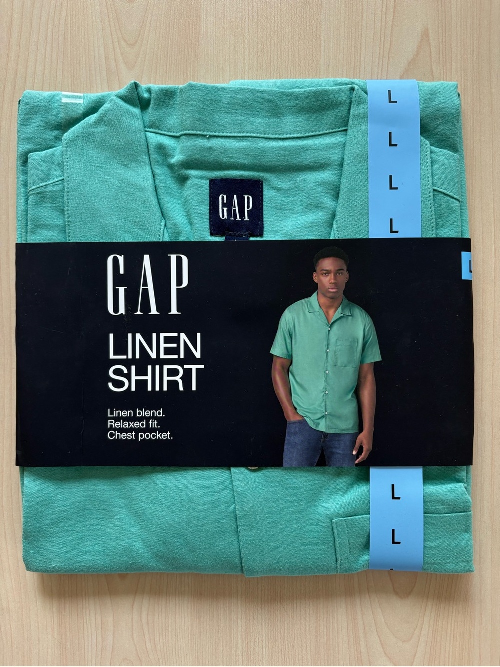 NWT Mens Gap Linen Blend Button Front Shirt SS Size Large Green Relaxed Fit